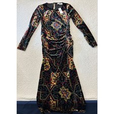 NWT* Loft Long Geo Shirred Velvet Mid Dress Size 6