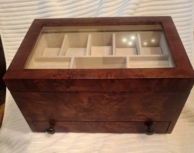 REDUCED -Vintage Large  Burl Wood Jewelry Box with Tray 