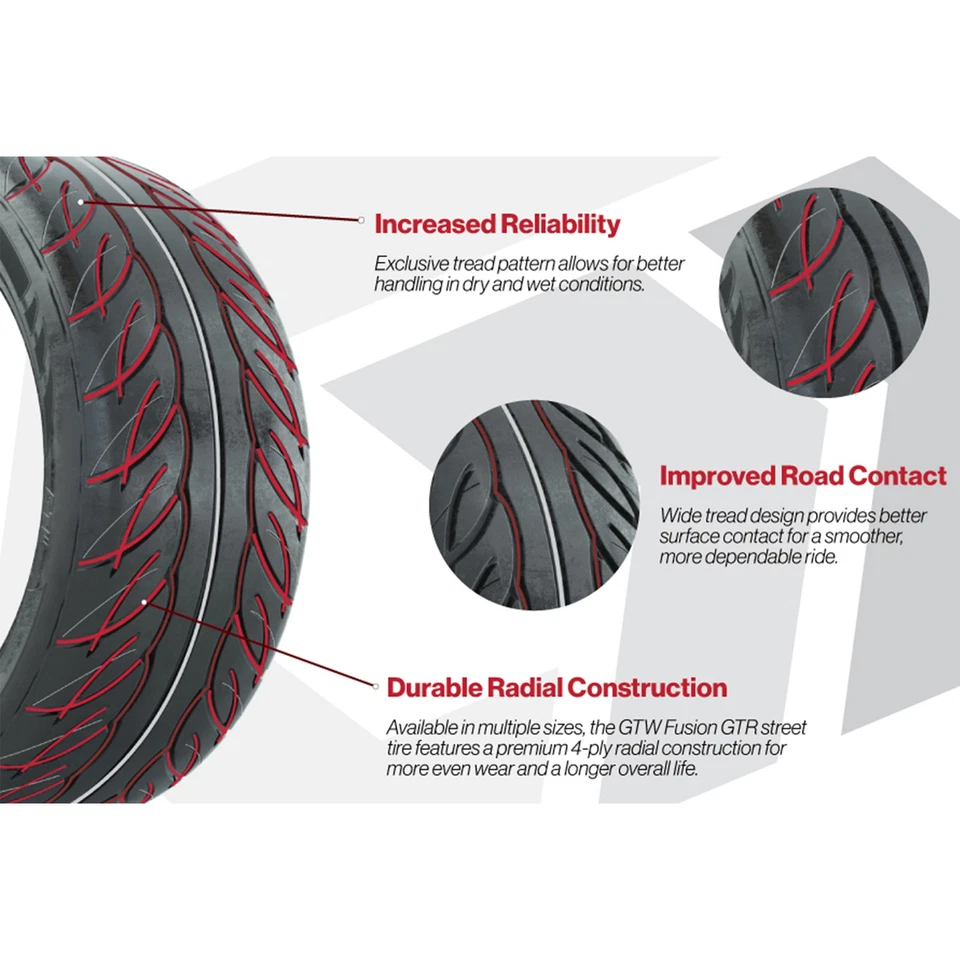 (4) GTW Fusion GTR Steel Belted Radial 23" Golf Cart Street Tires 255/45-R14 - Изображение 3 из 4