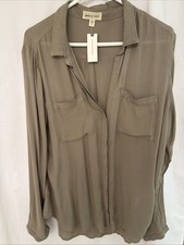 Cloth And Stone Anthropologie Top Women XL Green/taupe Button Up Long Sleeve NWT
