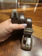 Brighton Brown Croc Embossed Leather Belt Silver Western Buckle Womens