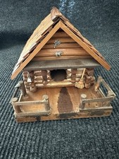 Vintage Folk Art Wooden Log Cabin Bird House Hand Made