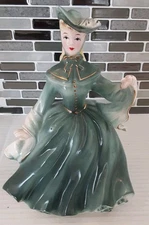 Vtg Porcelain Women Figurine Green Dress Blond Blue Eyes Japan Ucagco