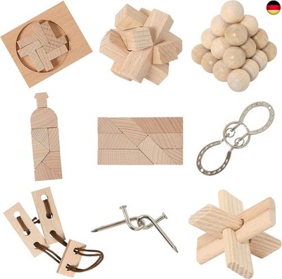 Bartl 111021 9 beliebte Knobelspiele aus Holz und Metall Sortiert im