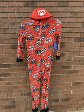 Super Mario Bros. Kart Boys Hooded Union Suit One-piece Pajamas Size Medium 8