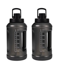 Mainstays 64 Fluid Ounces Reusable Water Bottle, Black, Straw, Plastic pack of 2