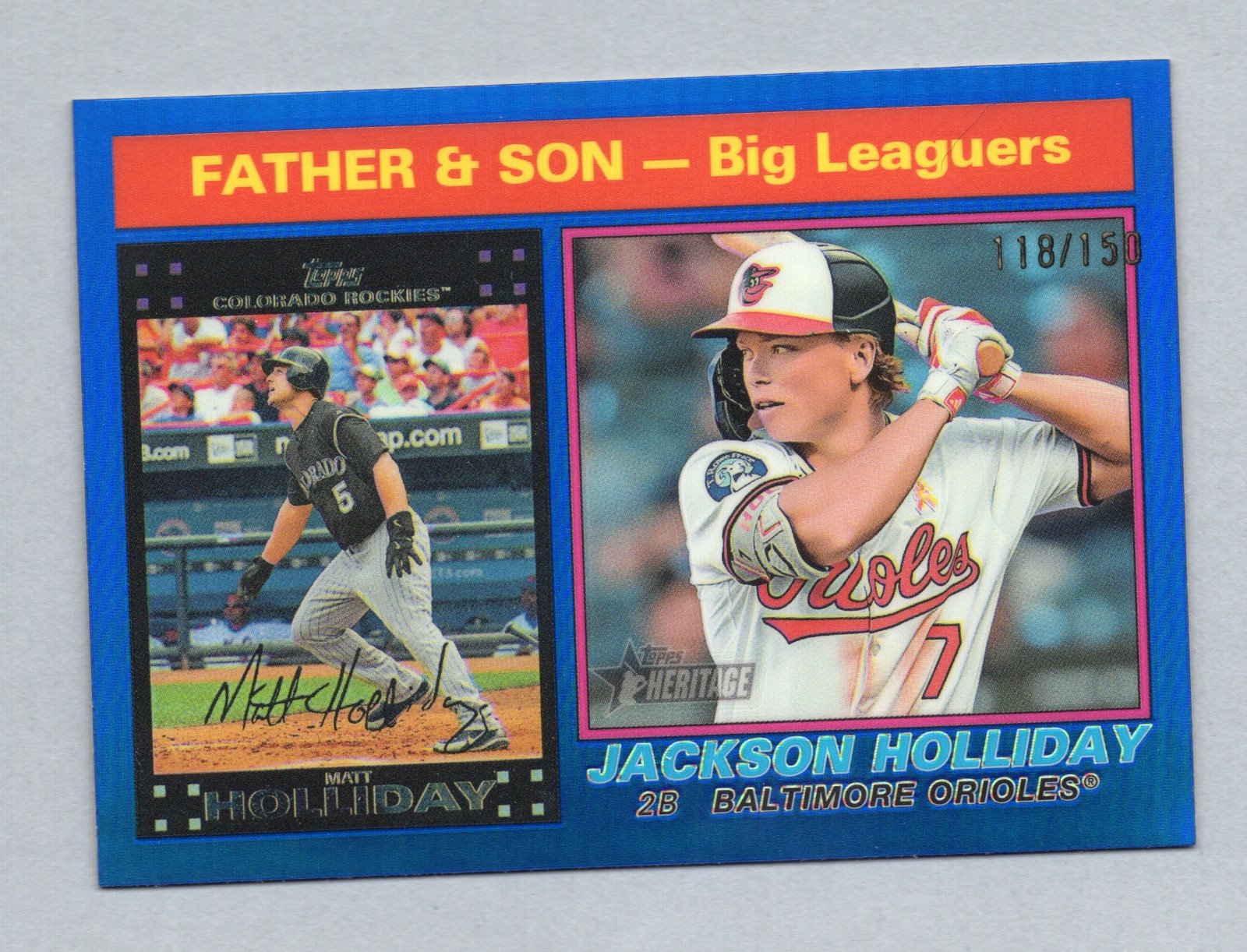 2025 Topps Heritage Jackson Holliday Blue Chrome Father & Son Card #66 SN118/150