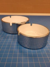 Vintage Chrome Ashtrays Set 2 Round Metal Retro Home Decor Smoking Accessory