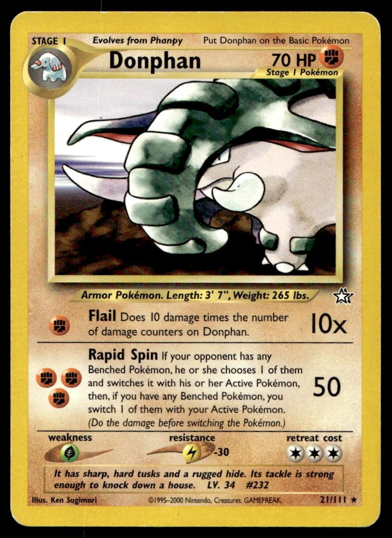 DONPHAN 21/111 RARE NEO GENESIS POKEMON UNLIMITED MP