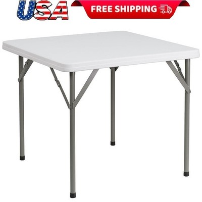 Square Granite White Plastic Folding Table 2.85-Foot Modern No Assembly Required