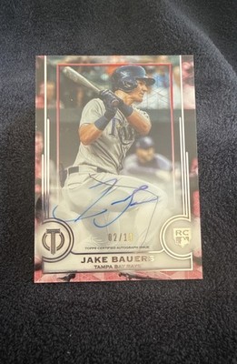 2019 Topps Tribute - Jake Bauers #LA-JB Red 2/10 (AU, RC)
