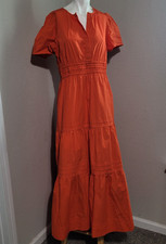 Quince Large dress Organic Cotton vermillion red Pockets Poplin tiered maxi