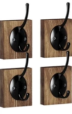 4-Pack Black Wall Hooks for Coats Towels Hats – Heavy Duty Metal Hangers