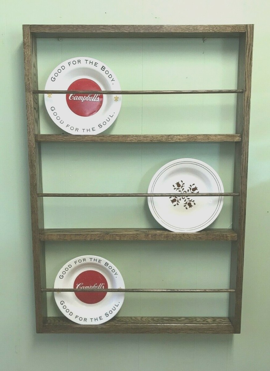 Farmhouse Plate Display, Wall Hanging Plate Rack Oak wood Plate Rack