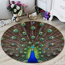 3D Peacock Blue 6 Non Slip Rug Mat Room Mat Round Elegant Photo Carpet US Summer