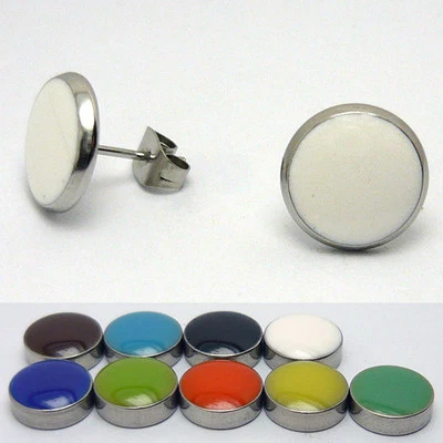 1 Paar farbige Edelstahl Ohrstecker Ohrringe rund Cabochon Ear Stud 6-20 mm - Bild 1 von 3