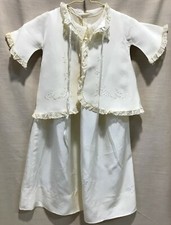 Baby Dress, Shoes  Jacket Set, Cream-Ecru Satin Vintage Christening-Baptismal