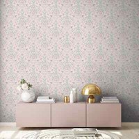 Vliestapete Weiß Rosa Blau Ornamente Blumen VöGel BläTter 39075-3 (4,48€/1Qm)