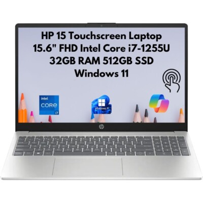 New HP 15.6'' FHD Touchscreen Core i7-1255U 32GB 512GB PCIe SSD Webcam Windows 11