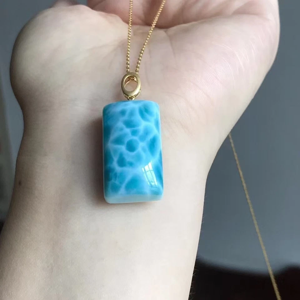 Cristal Cuarzo Larimar Natural Genuino 18k Colgante Certificado Foto 3 de 4