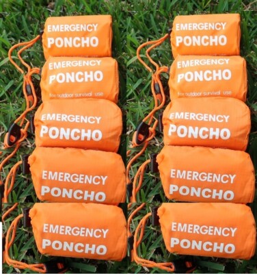 10 Pcs Outdoor Emergency Poncho Raincoat, Survival Camping Bivvy Blanket Whistle