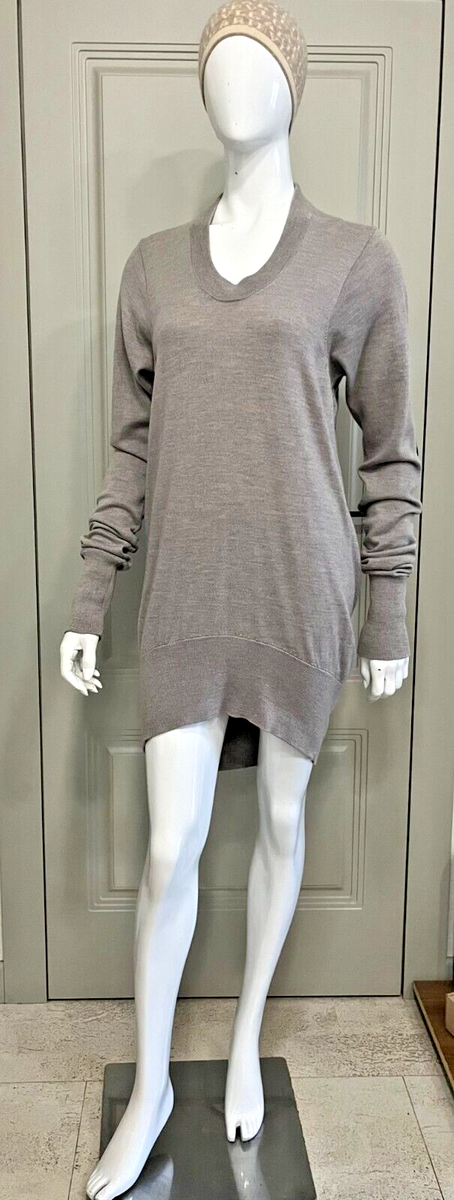 grey woolen dress Grey Wool Midi Dress Long Sleeve Elegant Winter Dress with Pockets 3849 Grey / XS
