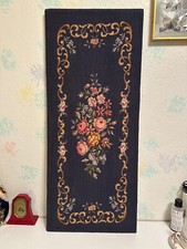 Needlepoint, Tapestry, Antique Blue Background, Floral Flowers, 36" x 15" Approx