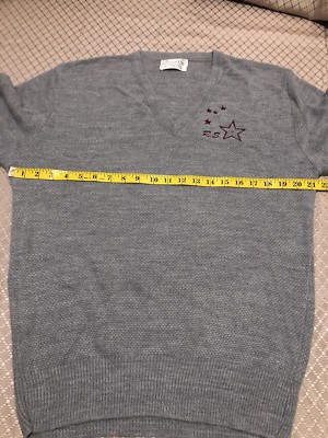 Christian Dior Mens Vintage V-Neck Gray Sweater Red Stars Size