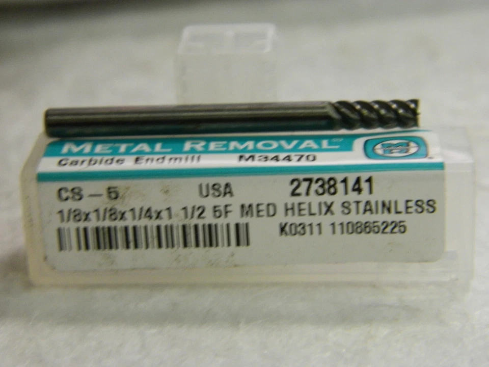 Carbide Square End Mill 1/8" Diam 1/4" L 5 Flute M34470 Metal Removal - Image 2 of 3