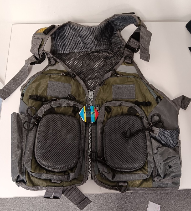 PELLOR ARMY GREEN FLY FISHING VEST, POCKETS, OUTDOOR QUICKDRY NET VEST