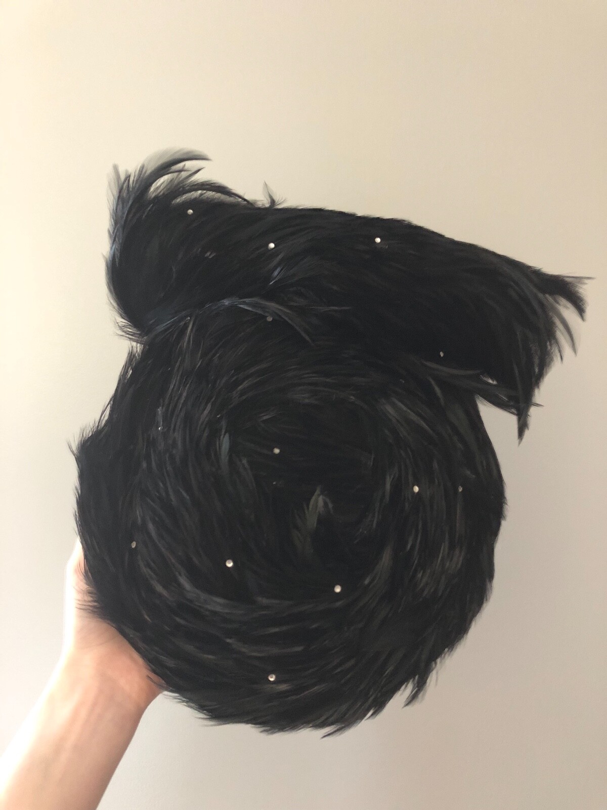 Vintage woman's black hat with feathers and sequins. Jack McConnell, Wool base image 6