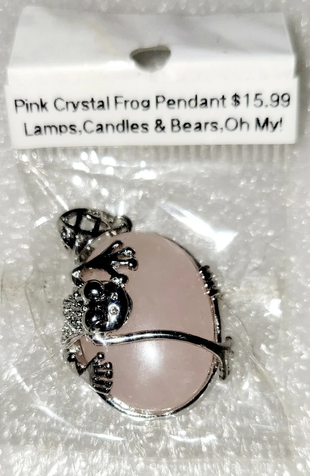 Adorable Colgante Rana Cristal Cuarzo Rosa En Ajuste Plateado... Foto 3 de 3