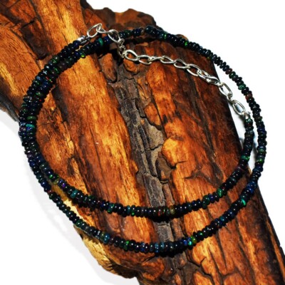 34.00 Cts Round Shape Black Ethiopian Opal Beaded Beautiful Necklace VK 38 E670