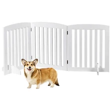 Dog Gate Indoor Freestanding Pet Gate Folding Wood Dog Fence 3 Panel 24"H White