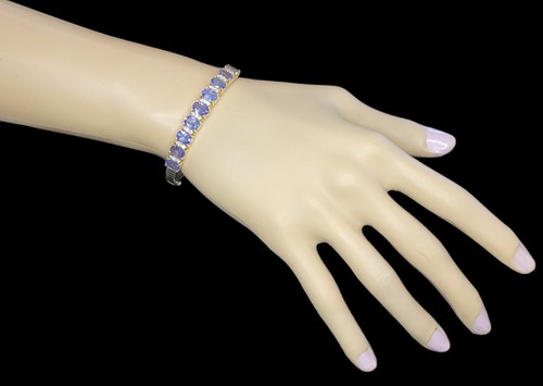 14K Yellow Gold 10.00 CTW Oval Cut Tanzanite & Diamond Hinged Bangle Bracelet 7" - Picture 8 of 12