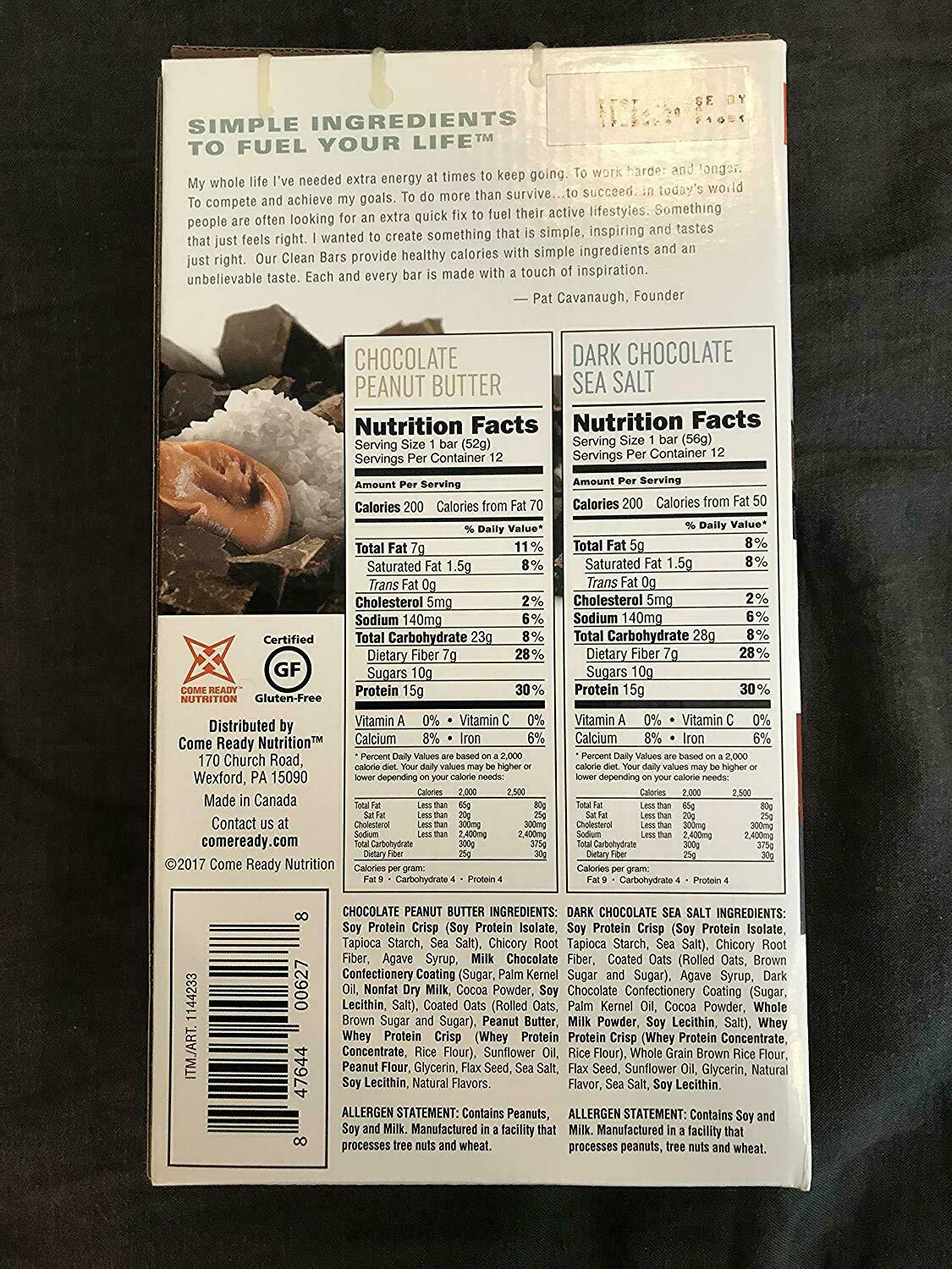 COME READY Clean Protein Bars Gluten Free, Non GMO Variety Pack 24