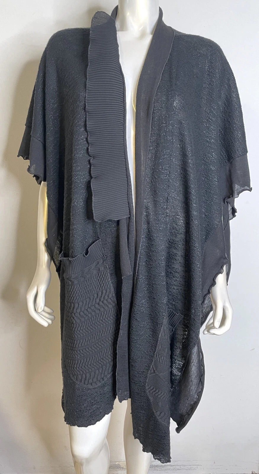 Lee Andersen Black Cape Wrap Poncho Knit OS S M L XL Sweater Pockets