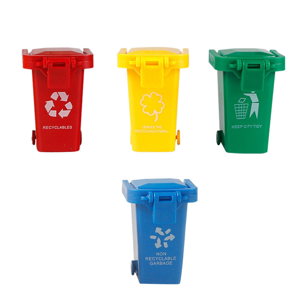 4PCS Boys Toy Playset Mini Trash Can Blue Color Garbage Sorting