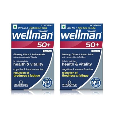 2 X  Wellman 50+ Multivitamin Tablets for Men Support Health & Vitality 30Tabs