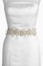 Twigs Honey White Opal Embroidered Flower Crystal Sash L37810