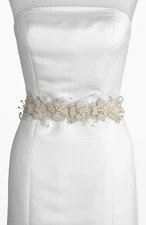 Twigs & Honey  White Opal Embroidered Flower & Crystal Sash L37810