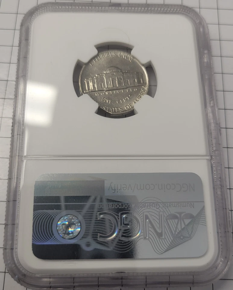 1982-P 5C Mint Error AU 58 NGC.  Jefferson Nickel. Straight Clip. - Image 2 of 4