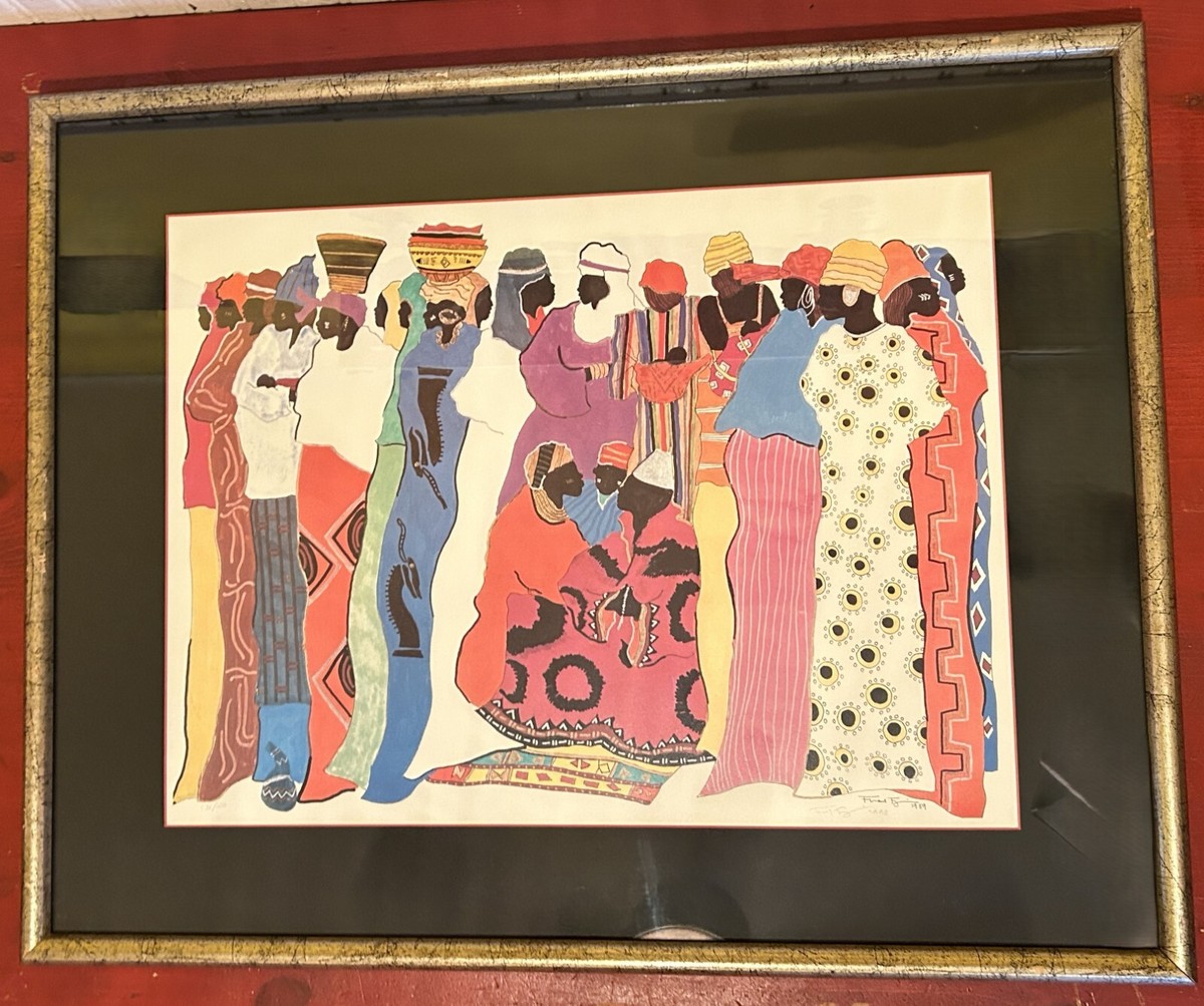 Frank Frazier Artist 1989 African Figures Signed Color Serigraph