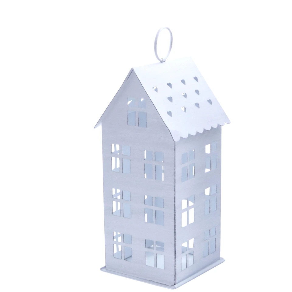 Metall Haus Laterne 3er Set zum Hängen - weiß - Deko Windlicht 43/31/20 cm Außen - Bild 4 von 4