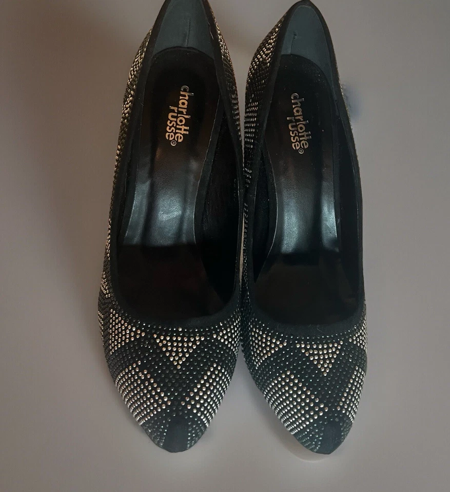 Charlotte Russe Glam Elegante Nochevieja Fiesta Negro Geométrico Estrás Tacones Talla 9 Foto 4 de 4