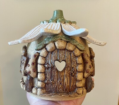 Luminary Fairy House Fairy Garden Vented Chimney WORKS! Ceramic Handmade 
