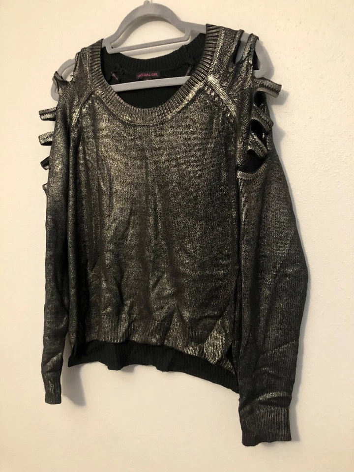 Suéter Mujer Negro Dorado Acabado Metálico Material Niña Talla Mediana Foto 3 de 4