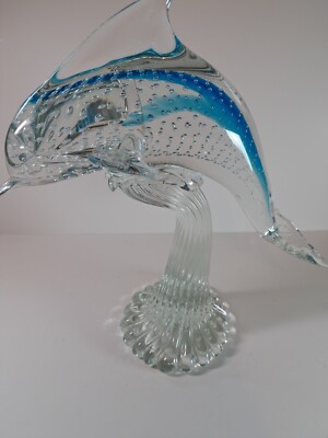 MURANO  Art Glass  Dolphin  Figurine BLUEISH TURQUOISE LARGE SIZE