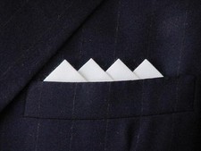 POCKET SQUARE - White 4 point- Custom folded  Sewn - Just Slip In Suit Pocket