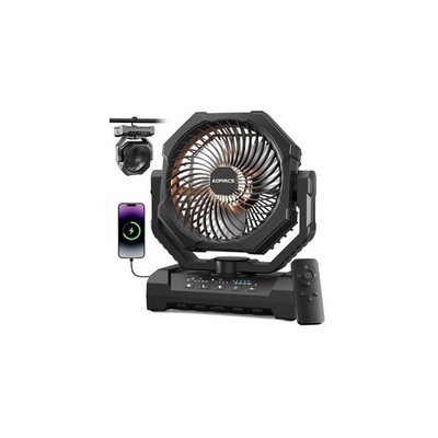 Camping Fan Rechargeable 60H Battery Portable 4 Speed Timer Hook F038M Powered